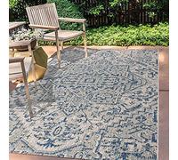 JONATHAN Y SMB105B-8 Estrella Alfombra Exterior Interior Textura Tejido Medallón Bohemio, Fácil de Limpiar, Habitación, Cocina, 240 cm x 300 cm, Azul Marino/Gris