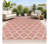 JONATHAN Y - SMB109C-5 Trebol Alfombra Exterior Interior Textura Tejido Celosía Marroquí, Bohemia Moderna, Fácil de Limpiar, Habitación, Cocina, Patio, Anti Derrame, 150 cm x 240 cm, Rojo/Beige