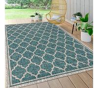 JONATHAN Y SMB109E-8 Trebol Alfombra Exterior Interior Textura Tejido Celosía Marroquí, Bohemia Moderna, Fácil de Limpiar, Habitación, Cocina, 240 cm x 300 cm Cerceta/Gris