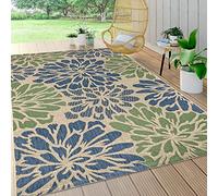 JONATHAN Y SMB110B-4 Zinnia Alfombra Exterior Interior Textura Tejido Floral Moderno Bohemia Costera, Fácil de Limpiar, Habitación, Cocina, 120 cm x 180 cm, Azul Marino/Verde