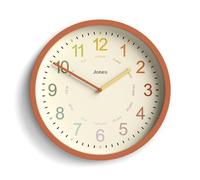 JONES CLOCKS® Kids Reloj de Pared | Pequeño Reloj Infantil Moderno | 25cm | Naranja Terracota | Esfera de Colores para Aprender a Decir la Hora