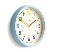 JONES CLOCKS® Kids Reloj de Pared | Pequeño Reloj Moderno para la guardería Infantil | 25cm | Azul pálido | Dial Colorido para Aprender a medir la Hora