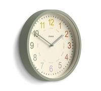 JONES CLOCKS® Kids Reloj de Pared | Pequeño Reloj Moderno para la guardería Infantil | 25cm | Verde Salvia | Dial Colorido para Aprender a medir la Hora