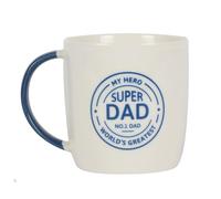 Jones Home & Gift Exquisita taza de cerámica azul y blanca de Super Dad, 9 x 12 cm, diseño único y encantador, pieza de decoración ideal para el hogar para padres orgullosos