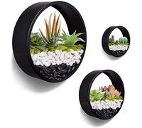 JonesHouseDeco 3 Juegos 30/22/15cm Macetas Redondas Pared Negra Maceta Colgante jarrón de Metal Suculento Macetas Hogar Interior Transparente, 5cm Espesor Maceta de Pared Redonda