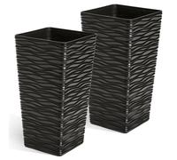 JonesHouseDeco Macetas altas negro para árbol de 2 piezas, cuadradas, de 55 cm de alto, macetas cónicas onduladas para interiores y exteriores, modernas macetas decorativas con acabado ondulado