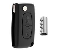 Jongo® CE0523 Carcasa Llave 2 Botones Compatible con Peugeot 207, 308, 307, Partner, Citroën C3, C4, Berlingo - Mando sin Hoja + 2 Pasadores Biselados - Negro