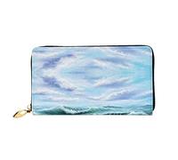 JONGYA Bonita cartera de mano larga de piel con estampado de manatí con impresión completa, mostrando moda y creatividad, Paisaje del Mar Azul, Talla única