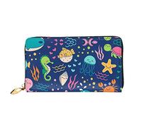 JONGYA Bonita cartera de mano larga de piel con estampado de manatí con impresión completa, mostrando moda y creatividad, Peces de mar de dibujos, Talla única