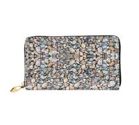 JONGYA Cartera de mano larga de cuero con estampado de piedras de guijarros con impresión completa, mostrando moda y creatividad