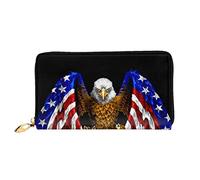 JONGYA Goldfish Lotus Flowers - Cartera larga de piel con estampado de flores de loto con impresión completa, mostrando moda y creatividad, Bandera de Estados Unidos, águila patriótica, Talla única