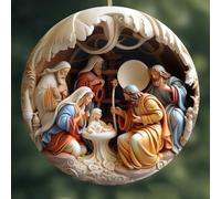 Jonikuper Adorno de Navidad de vidrieras 2025 para - Decoración religiosa acrílica coleccionable para árbol de vacaciones, colgante multicolor de nacimiento de Jesús con luz (A y A)