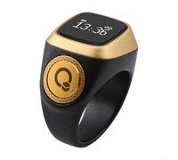 Jonikuper Anillo inteligente con contador Tasbih digital impermeable con recordatorio de vibración y pantalla, batería de 40 mAh, 5 alertas diarias de tiempo de oración (22 mm, negro)