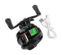 Jonikuper Carrete de pesca digital 7.2:1 con alarma de picadura de pescado, contador de posicionamiento de profundidad, sistema de freno magnético y batería recargable USB para (negro izquierdo)