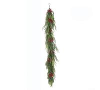Jonikuper Corona de ramas de pino artificial de 150 cm para decoración de Navidad, guirnalda verde de hoja perenne sintética para decoración del hogar de temporada de vacaciones, interiores y