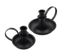 Jonikuper Juego de 2 portavelas de hierro con asas prácticas, se adapta a velas LED estándar de 3/4 pulgadas, para recepciones de boda, mesas de fiesta (negro)
