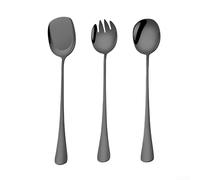 Jonikuper Juego de cuchara, tenedor y espátula de acero inoxidable con mango largo para cocina moderna, para servir alimentos calientes, herramientas de cocina de agarre ergonómico (negro)