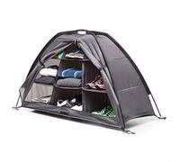 Jonikuper Organizador de almacenamiento de 9 estantes plegable para tienda de campaña, organizador de ropa, con correas de tierra, para almacenamiento al aire libre de RV, marrón gris 128 x 55 x 75 cm