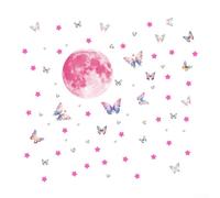 Jonikuper Pegatinas de pared de estrellas y mariposas rosas que brillan en la oscuridad, para dormitorio infantil, decoración de PVC PET para pared de guardería o sala de juegos
