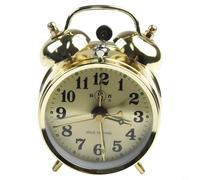 Jonikuper Reloj despertador de cuerda de metal, reloj de escritorio mecánico tradicional, diseño de campana doble, reloj de mesa de estilo retro, acabado dorado