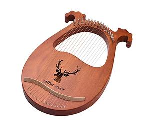 Jonlaki Arpa de Lira de 16 Cuerdas con Patrón de Alce, Instrumento Musical de Madera para Principiantes, Incluye Martillo de Afinación, Tela y Púas