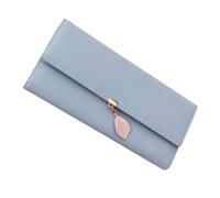 Jonlaki Cartera de Mujer de Moda con Colgante de Hoja, Tarjetero de PU de Gran Capacidad para Uso Diario, Diseño Moderno (Azul Claro)