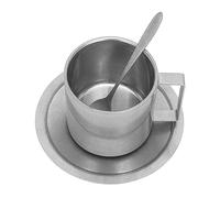 Jonlaki Elegante Juego de Tazas de café con Aislamiento de Doble Capa, Taza de Acero Inoxidable 304 con Platillo y Cuchara para el Hogar, la Oficina y el Camping, 200 Ml (280ML)