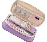 Jonlaki Estuche para Lápices de Doble Capa de Gran Capacidad con Cierre de Cremallera, Elegante Estuche de Almacenamiento para la Escuela, el Hogar y los Viajes. (Purple)