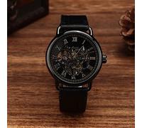 Jonlaki FORSINING Elegante Reloj Mecánico para Hombre con Esfera Esqueleto, Movimiento Semiautomático, Blanco con Caja Dorada (Concha Negra con Letras Doradas.)