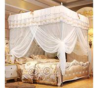Jonlaki Red de Malla con Dosel para Cama con Postes de Cuatro Esquinas de Princesa de Lujo para Dormitorio, Diseño de Encaje, Material de Poliéster, 3 Aberturas, Varios Tamaños Disponibles