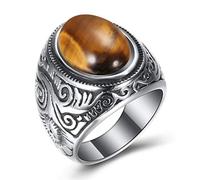 Jonline24h Anillo de acero inoxidable para hombre y mujer, clásico vintage azul, negro y blanco plateado, Acero inoxidable, aleación, plata, cuero, tungsteno, Turquesa artificial