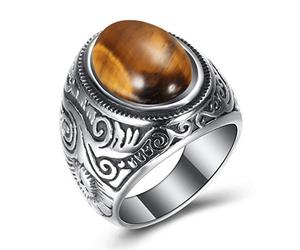 Jonline24h Anillo de acero inoxidable para hombre y mujer, clásico vintage azul, negro y blanco plateado, Acero inoxidable, aleación, plata, cuero, tungsteno, Turquesa artificial