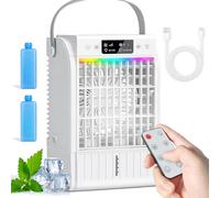 JONRRYIN Aire Acondicionado Portátil Mini, Enfriador de Aire USB 4 en 1 con Tanque 1500ml, 4 Velocidades, 2 Modos de Nebulización, Temporizador, Luz RGB, Climatizador Pequeño para Dormitorio Oficina
