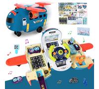 JONRRYIN Avion Juguete para Niños, 3 en 1 Volante Juguete con Luces LED y Sonidos, Hucha, Avión Coche Juguete Regalo para Niños 3 4 5 Años (Azul)