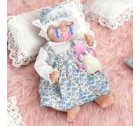 JONRRYIN Bebe Reborn con Sensor de Gravedad, 43cm Muñecos Bebes Nina, Baby Reborn Que Llora, Ríe y Respira, Ideal para Niños Desde 3 4 5 6 7 8 Años (Azul)