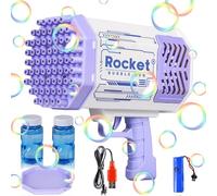 JONRRYIN Bubble Machine Gatling, 69 Agujeros Bazooka Launcher Bubble Máquina, Pistola Burbujas con Light Up Bubbles, Bubble Gun Toy Automáticos para Fiestas Interiores Aire Libre Verano (Purple)