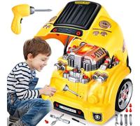 JONRRYIN Camión Motorizado con Luz y Sonido, Tractor Grande con Taladro, Faros de Almacenamiento y Ruedas, Kit de Ensamblaje para Niños de 3 a 5 Años