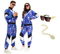 JONRRYIN Disfraz de Deportista de Los 80, Disfraz Chándal Años 80, Disfraz Años Estilo Retro Los 80, Traje de chándal de los 80 con Gafas, Collares para Carnaval Fiesta (2XL)