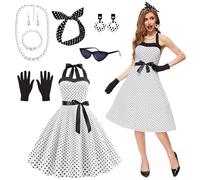 JONRRYIN Disfraz de los años 50 para mujer, 9 piezas Rockabilly accesorios con gafas de ojo de gato, pendientes, diadema, collar, guantes para fiesta de motoparty retro