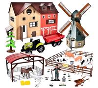 JONRRYIN Juego de juguetes de granja, animales caballos, 4 años, mini juguete caballo establo set con molino de viento, hogar, camión, juegos, regalos para niños, niñas, niños de 5 años