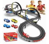 JONRRYIN Pista Carreras Electrica, 1:64 Pista Coches Niños Pista Autos -4 LED Coches, USB, Control Remoto, Contador Vueltas, Bucle 360°, Extralargo Circuito Coche 3+ Años Juguete Regalos (737CM)