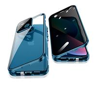 Jonwelsy Anti Peeping Funda para iPhone 13 (6,1"), 360 Grados Proteccion Case, Privacidad Vidrio Templado Anti Espía Cover, Adsorción Magnética Metal Bumper Cubierta para iPhone 13 (Azul)