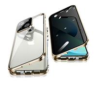 Jonwelsy Anti Peeping Funda para iPhone 13 (6,1"), 360 Grados Proteccion Case, Privacidad Vidrio Templado Anti Espía Cover, Adsorción Magnética Metal Bumper Cubierta para iPhone 13 (Oro)