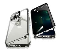 Jonwelsy Anti Peeping Funda para iPhone 13 Pro (6,1"), 360 Grados Proteccion Case, Privacidad Vidrio Templado Anti Espía Cover, Adsorción Magnética Metal Bumper Cubierta para iPhone 13 Pro (Plata)