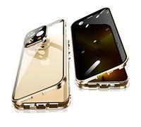 Jonwelsy Anti Peeping Funda para iPhone 13 Pro MAX (6,7"), 360 Grados Proteccion Case, Privacidad Vidrio Templado Anti Espía Cover, Adsorción Magnética Metal Bumper Cubierta para 13 Pro MAX (Oro)