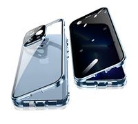 Jonwelsy Anti Peeping Funda para iPhone 13 Pro MAX (6,7"), 360 Grados Proteccion Case, Privacidad Vidrio Templado Anti Espía Cover, Adsorción Magnética Metal Bumper Cubierta para 13 Pro MAX (Azul)