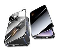 Jonwelsy Anti Peeping Funda para iPhone 14 (6,1"), 360 Grados Proteccion Case, Privacidad Vidrio Templado Anti Espía Cover, Adsorción Magnética Metal Bumper Cubierta para iPhone 14 (Negro)