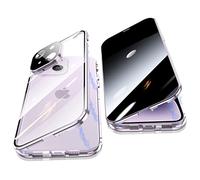 Jonwelsy Anti Peeping Funda para iPhone 14 Plus (6,7"), 360 Grados Proteccion Case, Privacidad Vidrio Templado Anti Espía Cover, Adsorción Magnética Metal Bumper Cubierta para iPhone 14 Plus (Morado)