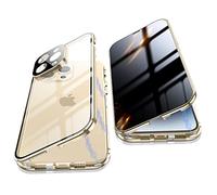 Jonwelsy Anti Peeping Funda para iPhone 14 Pro (6,1"), 360 Grados Proteccion Case, Privacidad Vidrio Templado Anti Espía Cover, Adsorción Magnética Metal Bumper Cubierta para iPhone 14 Pro (Oro)