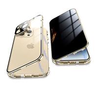 Jonwelsy Anti Peeping Funda para iPhone 14 Pro MAX (6,7"), 360 Grados Proteccion Case, Privacidad Vidrio Templado Anti Espía Cover, Adsorción Magnética Metal Bumper Cubierta para 14 Pro MAX (Oro)